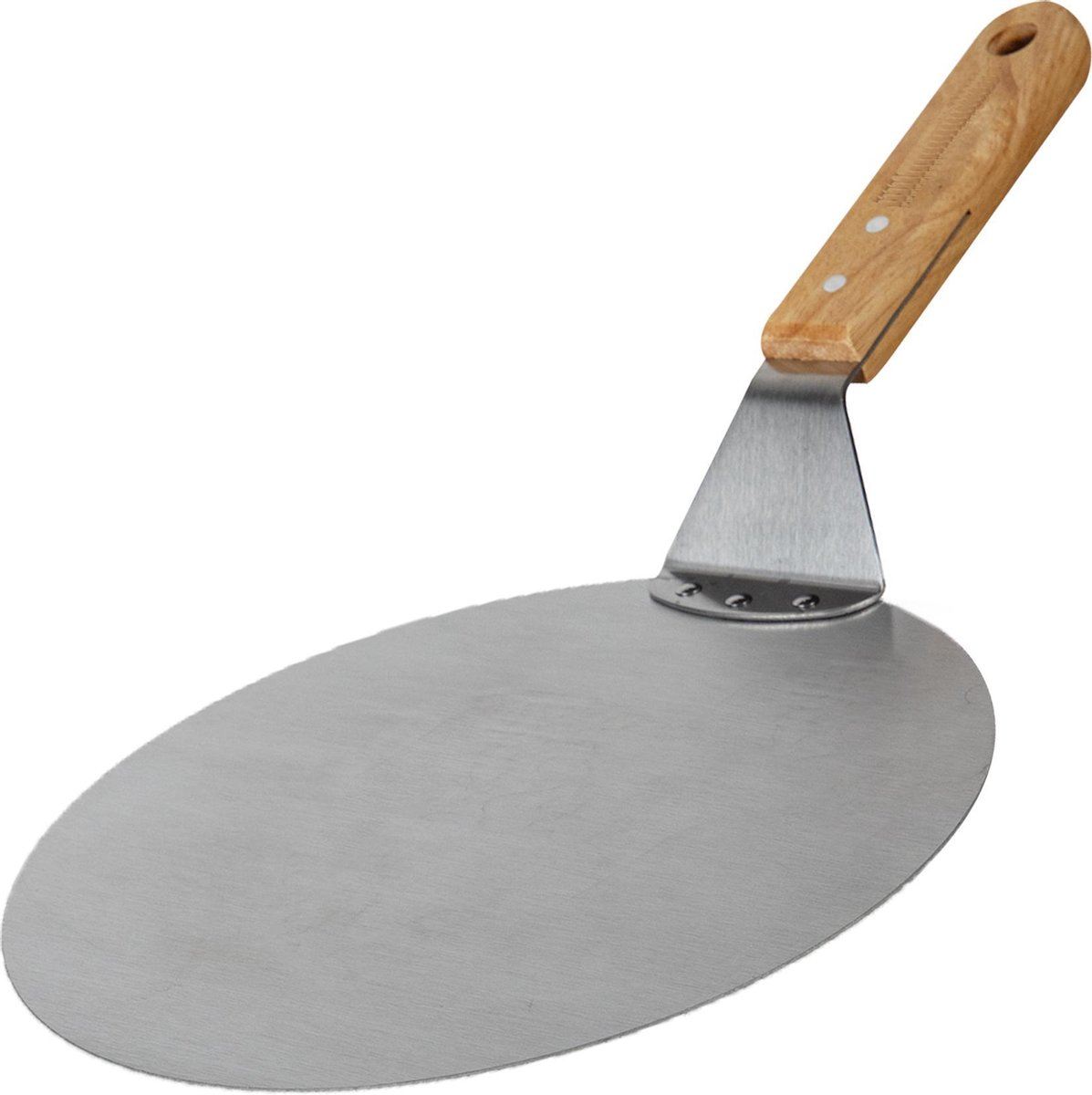 Nonna pizzaschep RVS Ø25,5 - Pizzaspatel rond - BBQ of oven - Houten handvat - Lengte: 43 cm