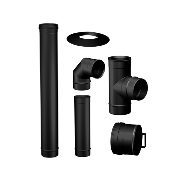 Compleet rookkanaal set voor pelletkachel RVS zwart, Ø100mm premium line