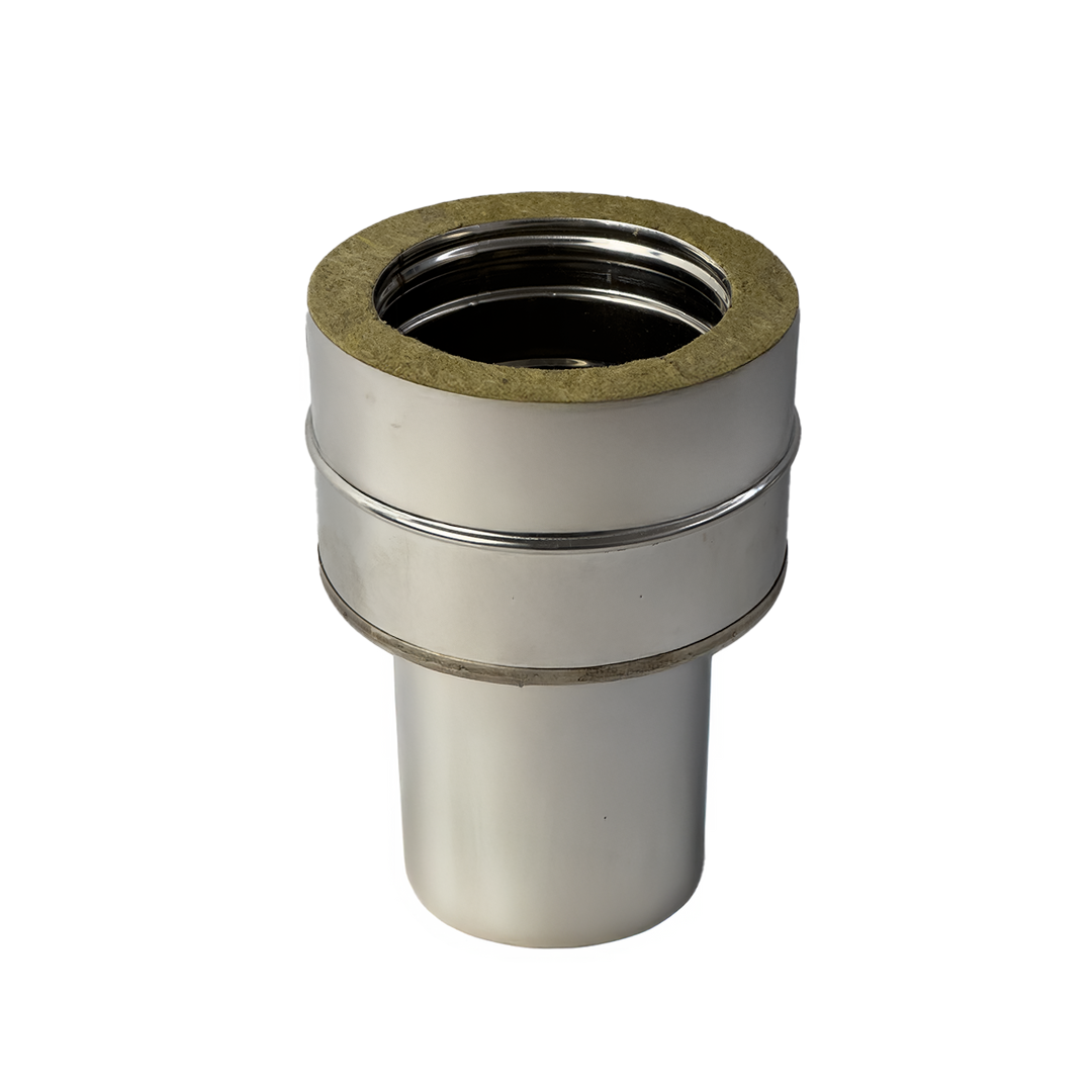 Dubbelwandig rookkanaal RVS, diameter Ø250-300 aansluitstuk dubbelwandig - enkelwandig (mannelijk)