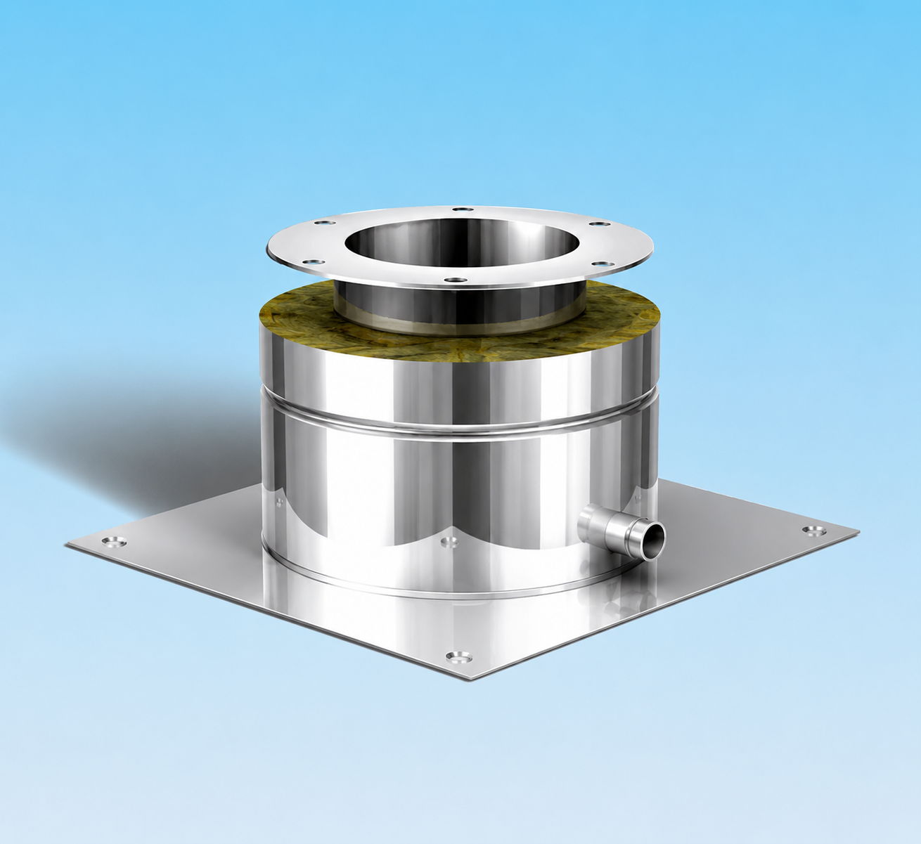 Dubbelwandig rookkanaal RVS, diameter Ø180-230mm, plaat met condens afvoer
