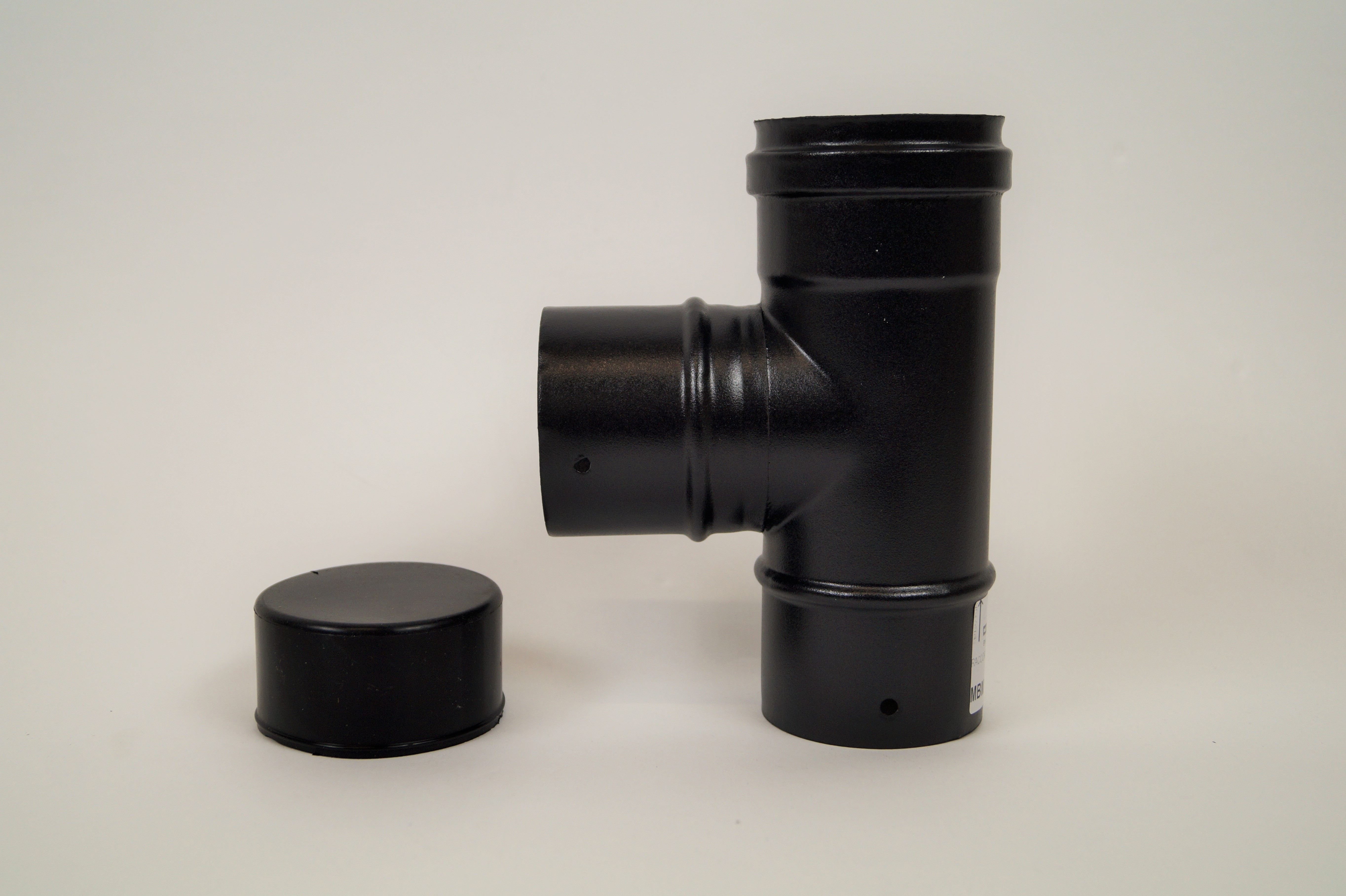 Concentrisch rookkanaal RVS, T-Stuk 90° (mannelijk) + condensatiedop, diameter Ø80mm.