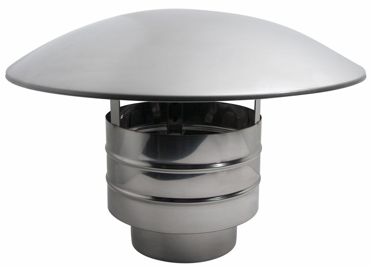 Enkelwandig rookkanaal RVS, trekkende regenkap, diameter Ø130