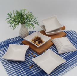 Vierkant bordje van biscuit steengoed - 14 cm Kayra