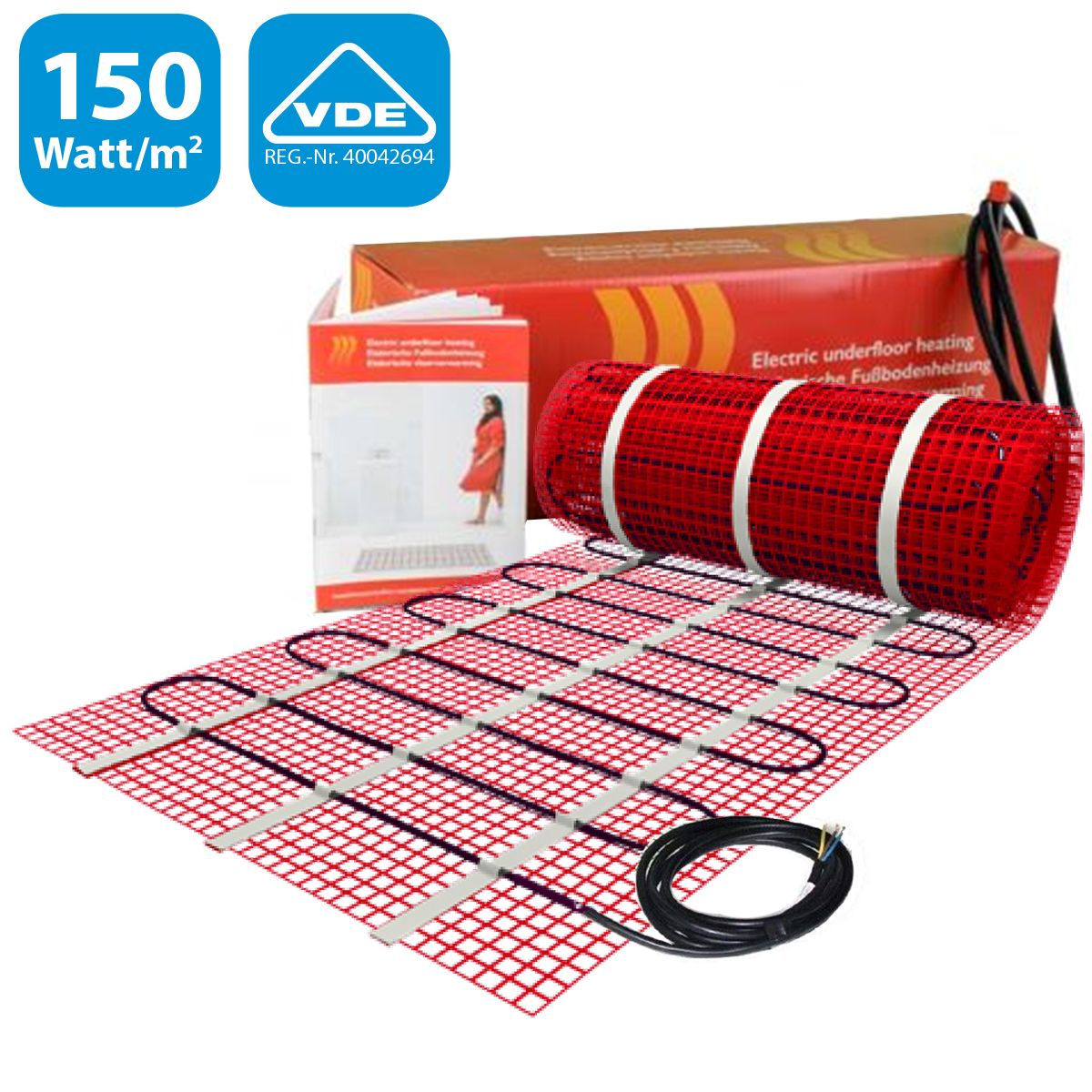 Elektrische vloerverwarming 1 m² – verwarmingsmat 150W/m²