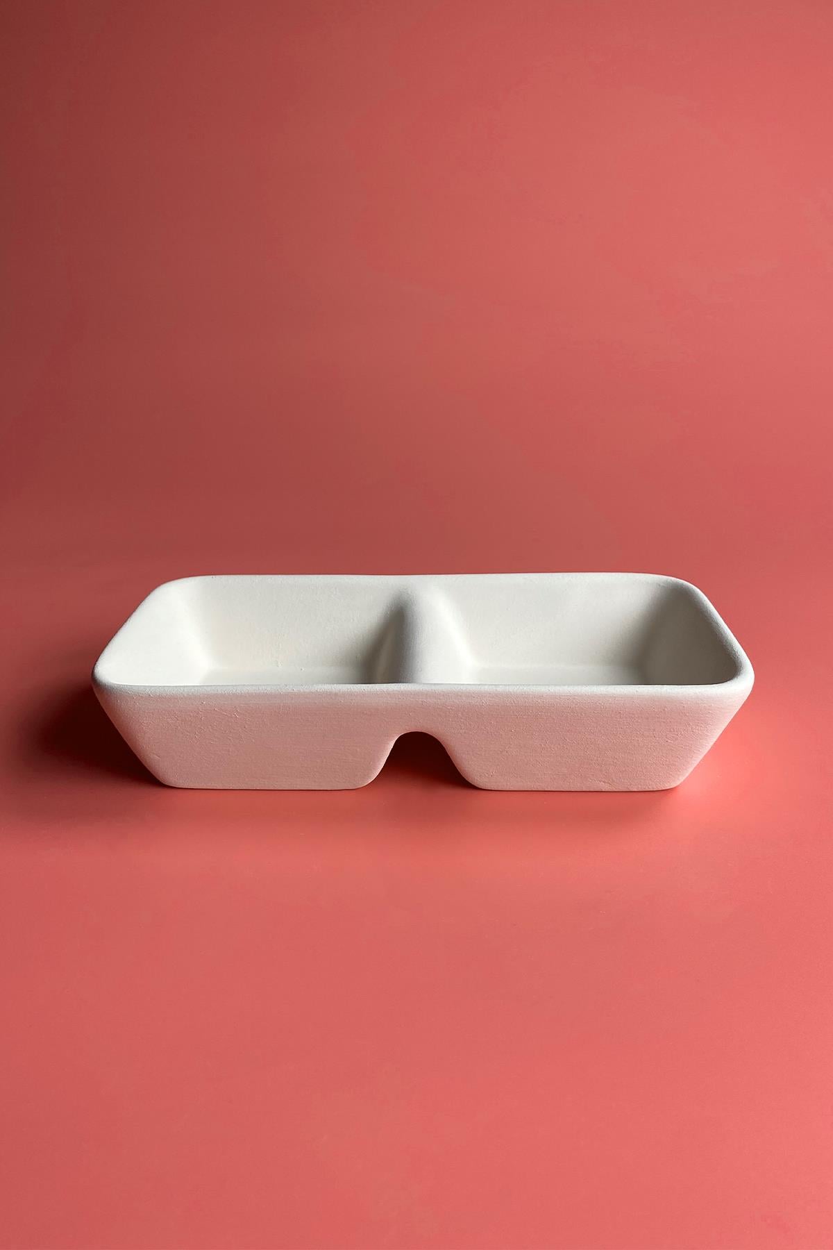 2-vaks Mars snack schaal van biscuit aardewerk 16,5 cm