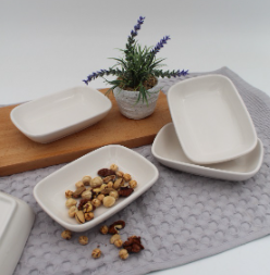 Vierkant snackschaaltje van biscuit steengoed - 14 cm Kayık