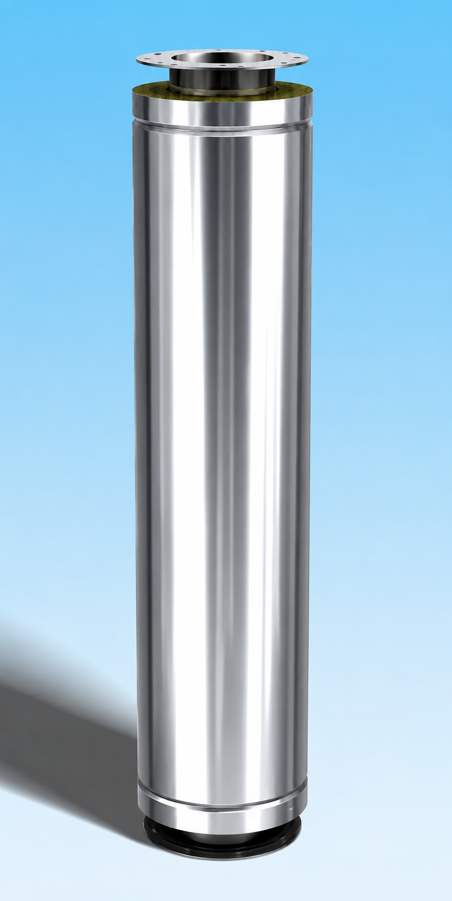 Dubbelwandig rookkanaal RVS met flensaansluiting, diameter Ø180-230, 1000mm pijp