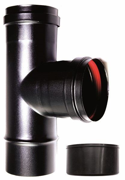 Concentrisch rookkanaal RVS, T-Stuk 90° (mannelijk) + condensatiedop, diameter Ø100mm.