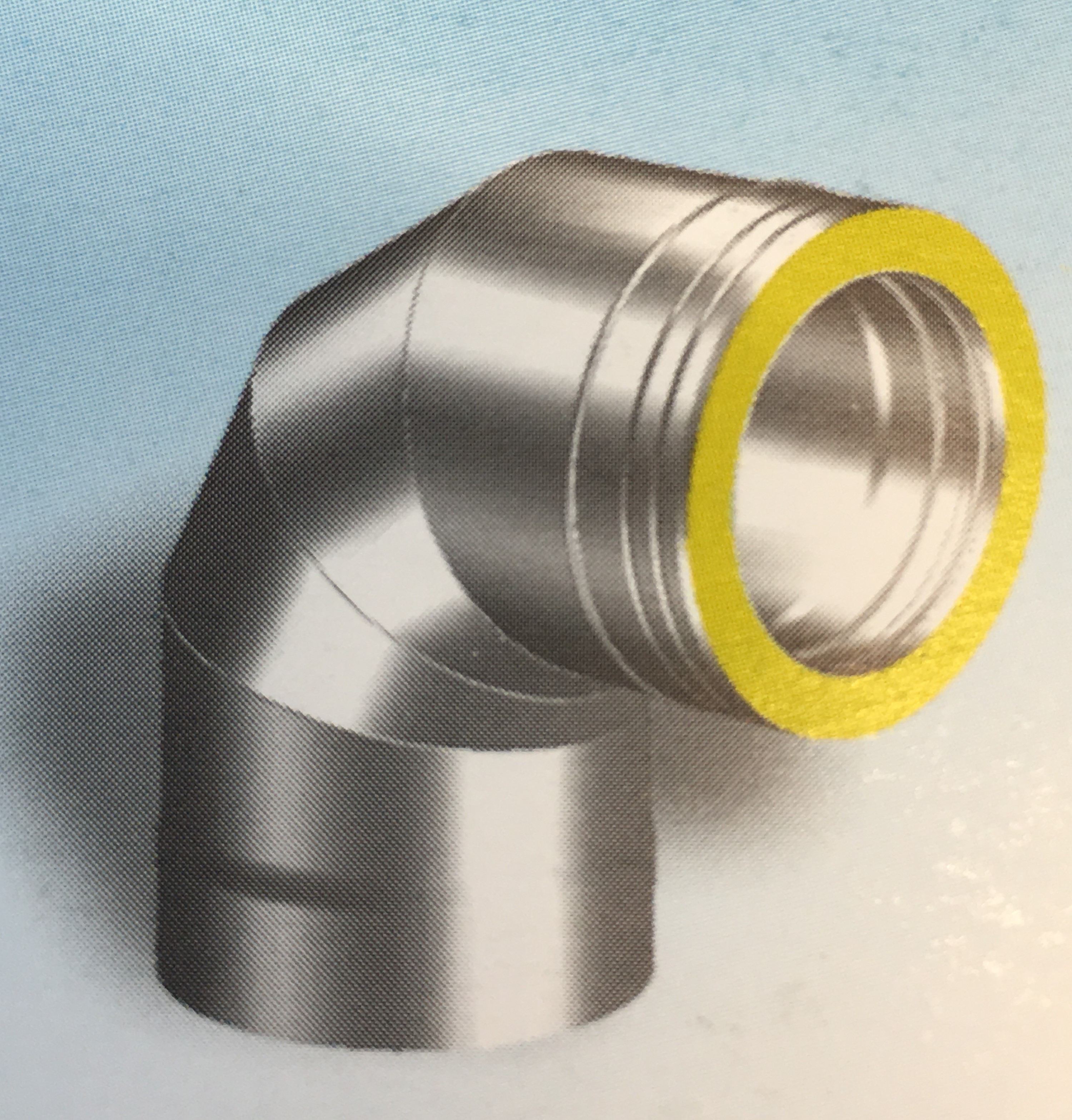 Dubbelwandig rookkanaal RVS, bocht 90° graden 4-segment, diameter Ø300-350