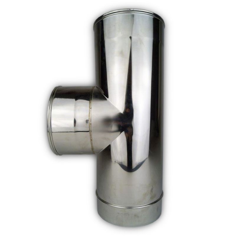 Dubbelwandig rookkanaal INOX, T-stuk 90° graden, diameter Ø130/180 zijuitgang Ø80/130