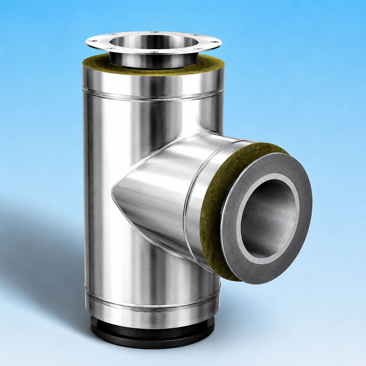 Dubbelwandig rookkanaal RVS met flensaansluiting, diameter Ø150-200mm, T-stuk 90° graden