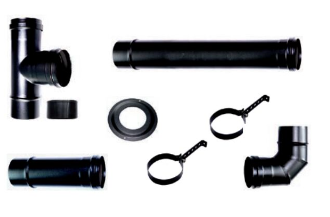 Compleet rookkanaal set voor pelletkachel 2 (eco) , zwart Ø80