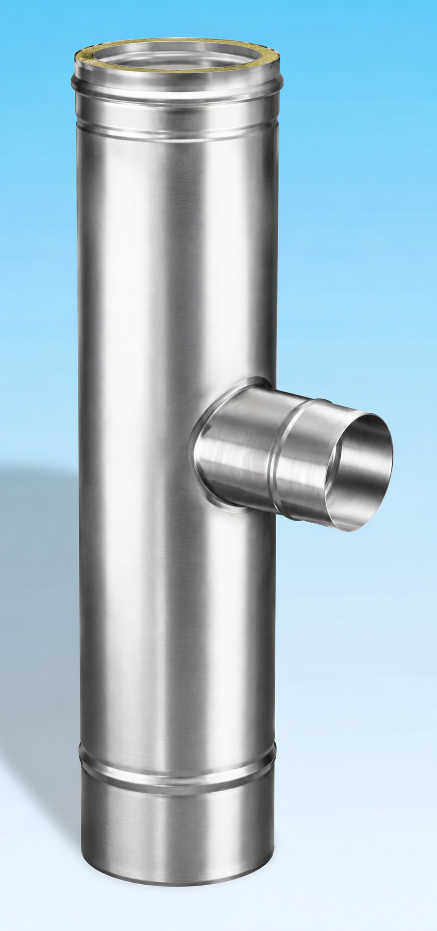 Concentrisch rookkanaal INOX, diameter Ø100-150, T-stuk 90° met lucht zijuitgang