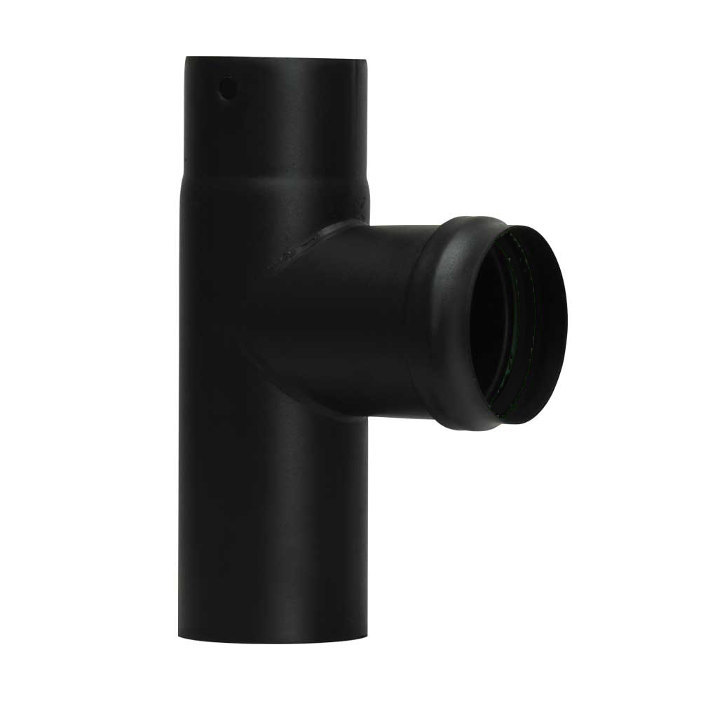 Enkelwandig Rookkanaal T-stuk met Condensdop Zwart Staal – Ø80 mm