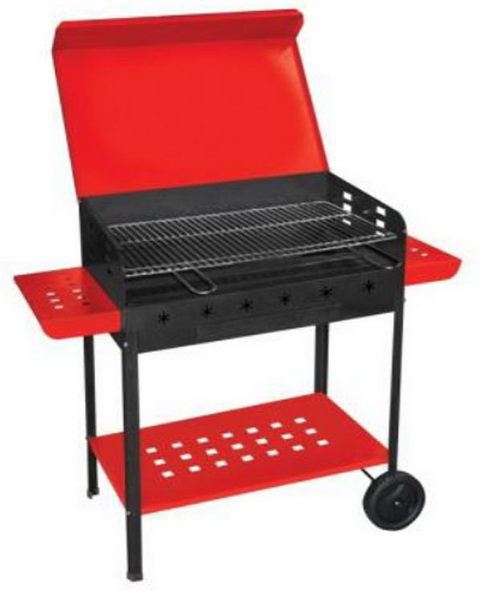 Houtskool barbecue, 40x50x90 cm, met zijbladen en wielen