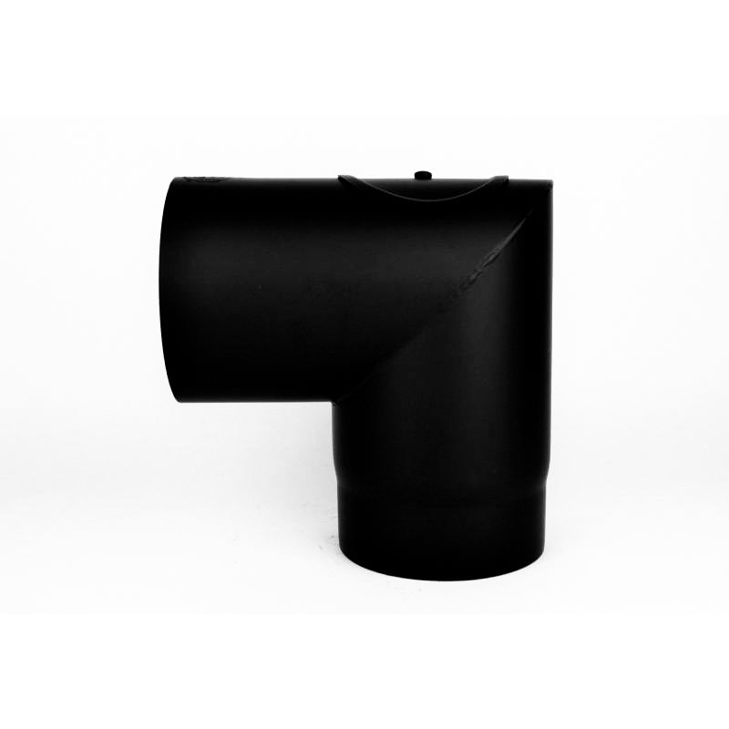 Kachelpijp dikwandig staal, diameter Ø125, 90° hoek, met inspectieluik