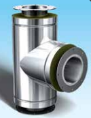 Dubbelwandig rookkanaal RVS met flensaansluiting, diameter Ø250-300mm, T-stuk 90° graden
