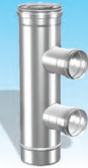 Concentrisch rookkanaal RVS, diameter Ø130-200, T-stuk 90° met dubbele zijuitgang