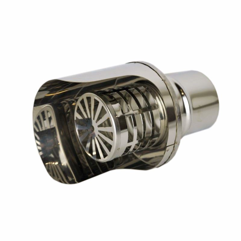 Enkelwandig RVS rookkanaal, horizontale wind- en regenkap, diameter Ø80