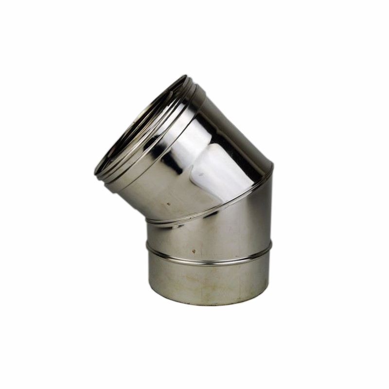 Concentrisch rookkanaal RVS, diameter Ø130-200, 45° bocht